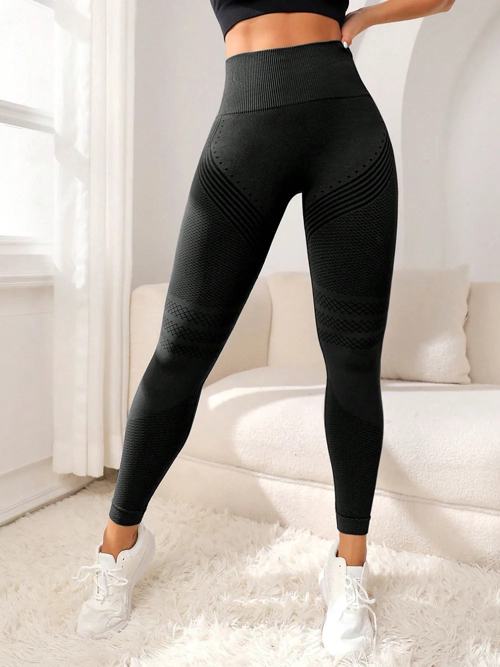 Legging taille haute noir maille 3D